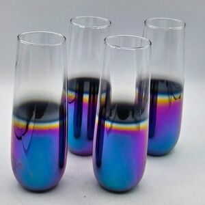 Rainbow Fusion Luster Champagne Flutes Stemless Wine Liqueur Cocktail SET 4